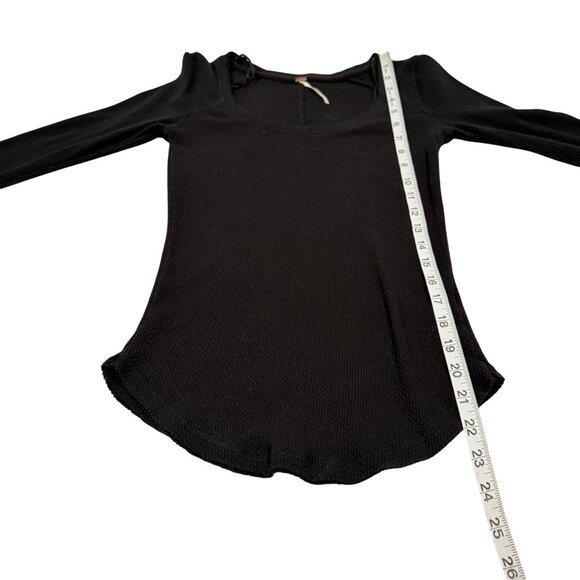 Free People Lovely Lady Lace Cuff Thermal Black Top Size S - Picture 7 of 7